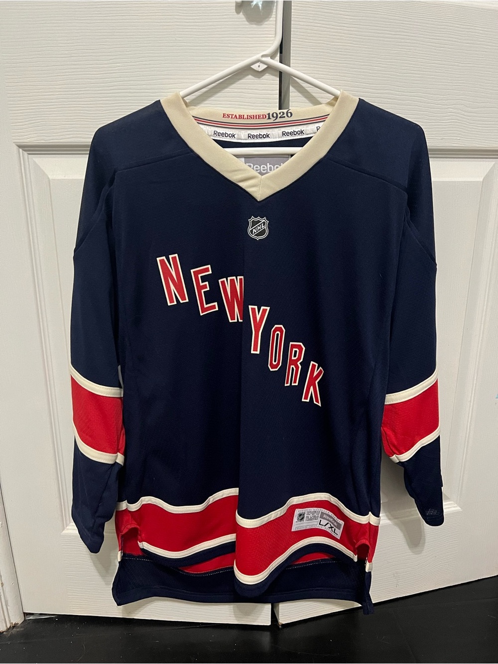 Reebok Rangers Lundquist Navy & Red NHL Hockey Jersey